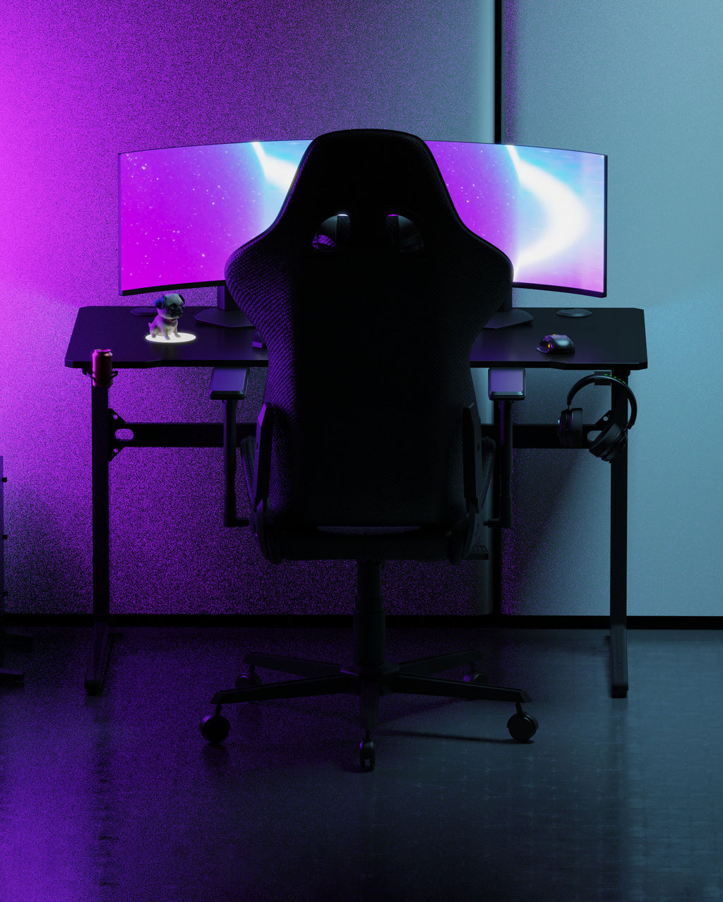 Core 120 Gaming Desk | LEDs, Headphone & Drink Mounts (Carbon Fibre Black, 120cm) Gaming Desk - Gaming