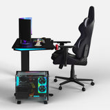 Core 120 Gaming Desk | LEDs, Headphone & Drink Mounts (Carbon Fibre Black, 120cm) Gaming Desk - Gaming