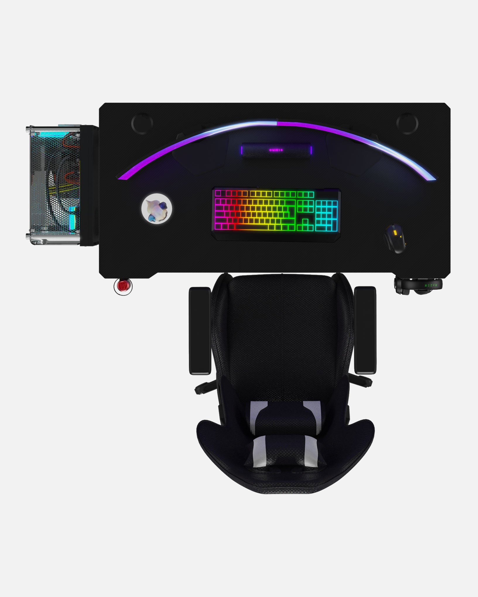 Core 120 Gaming Desk | LEDs, Headphone & Drink Mounts (Carbon Fibre Black, 120cm) Gaming Desk - Gaming