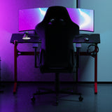 Core 120 Gaming Desk | LEDs, Headphone & Drink Mounts (Carbon Fibre Red, 120cm) Gaming Desk - Gaming