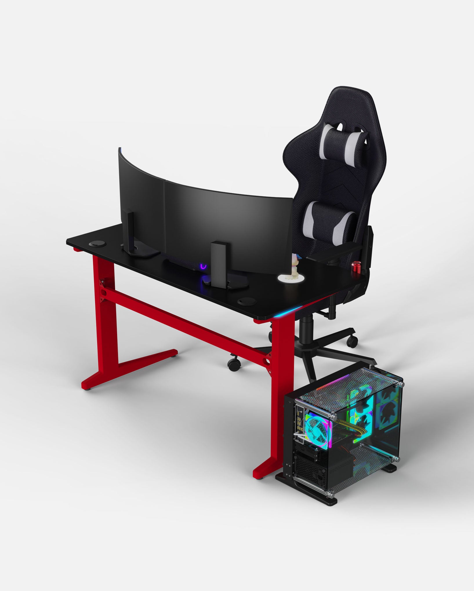 Core 120 Gaming Desk | LEDs, Headphone & Drink Mounts (Carbon Fibre Red, 120cm) Gaming Desk - Gaming