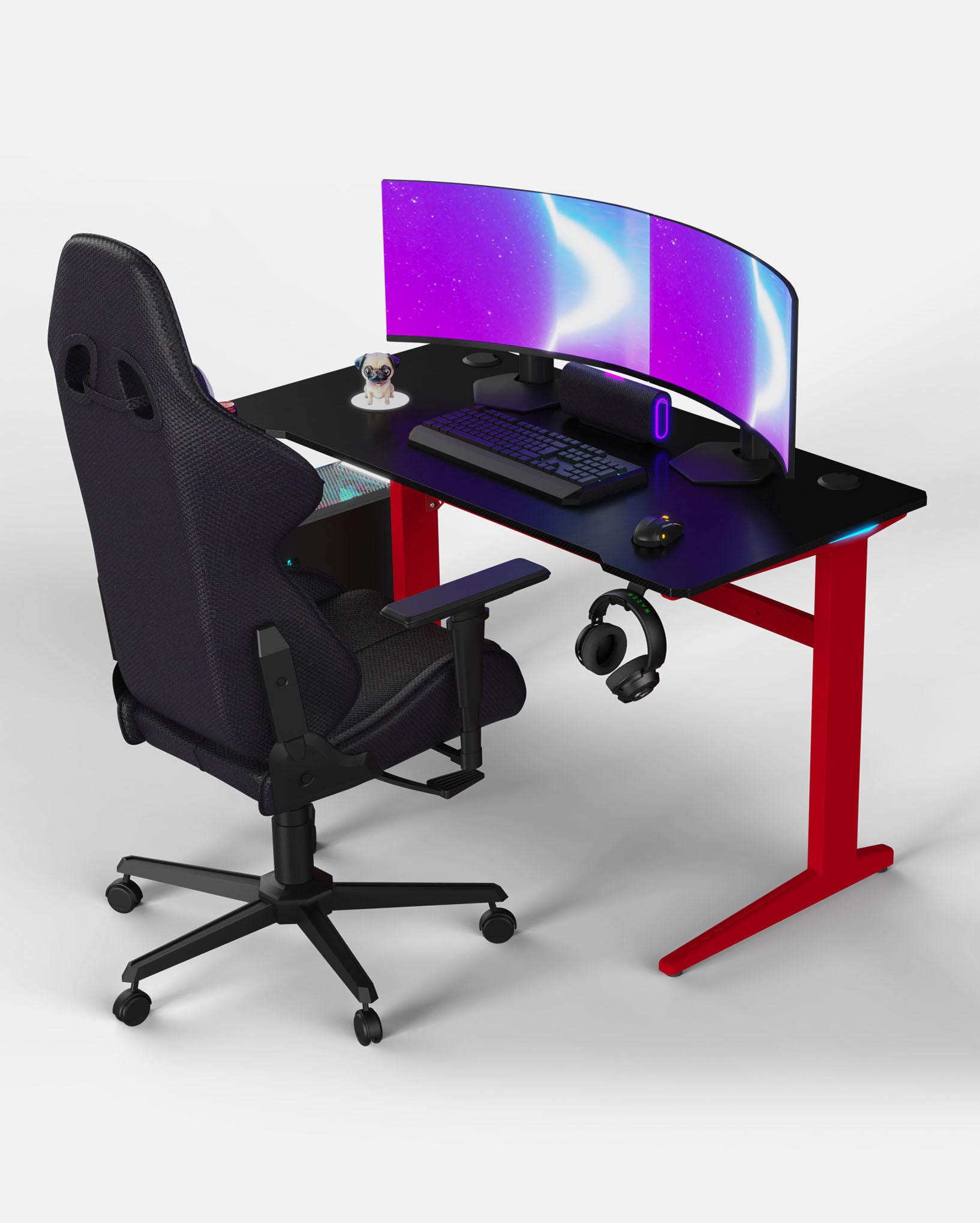 Core 120 Gaming Desk | LEDs, Headphone & Drink Mounts (Carbon Fibre Red, 120cm) - Outlet Gaming Desk - Marcel Olsen
