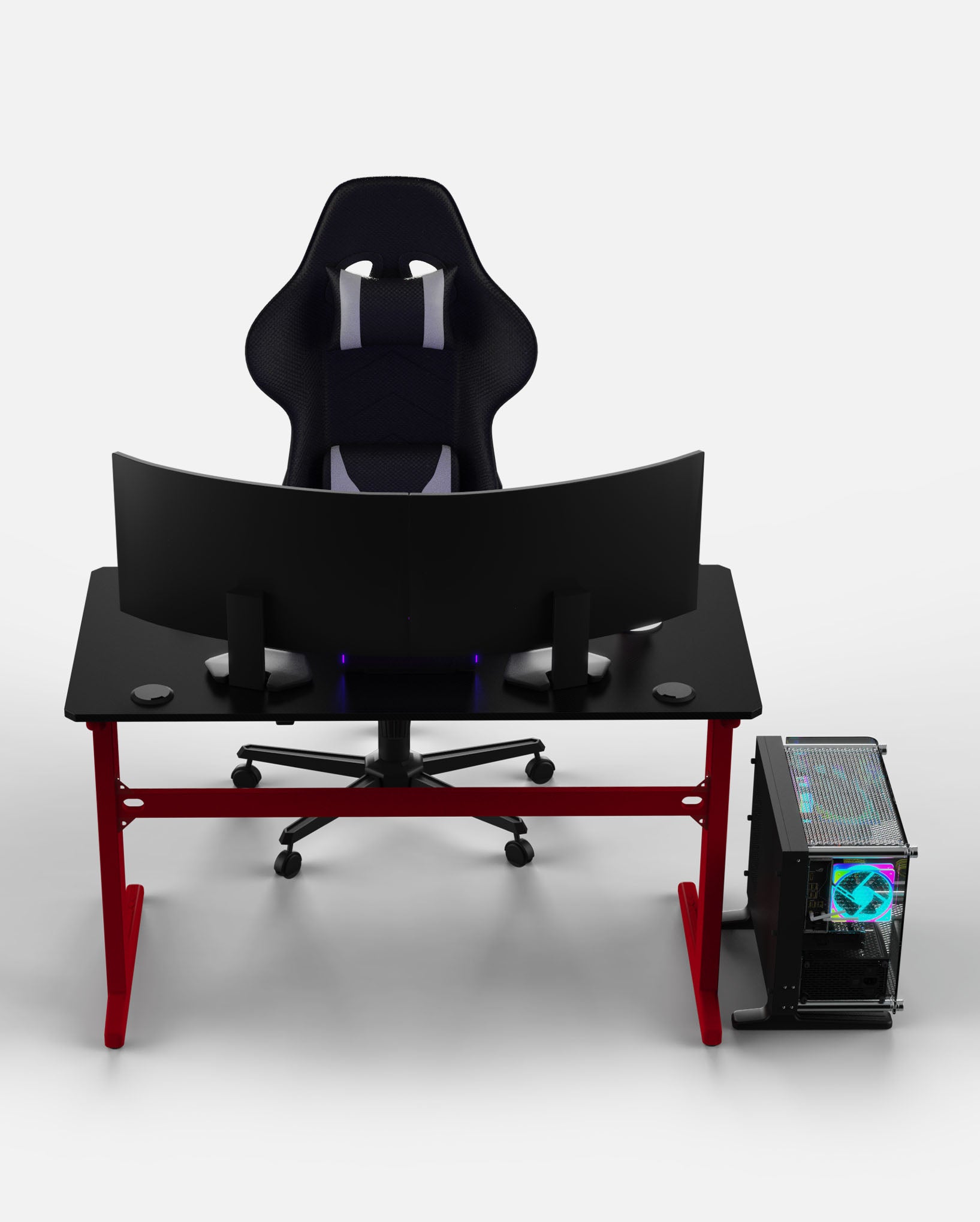 Core 120 Gaming Desk | LEDs, Headphone & Drink Mounts (Carbon Fibre Red, 120cm) Gaming Desk - Gaming