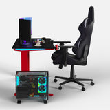 Core 120 Gaming Desk | LEDs, Headphone & Drink Mounts (Carbon Fibre Red, 120cm) Gaming Desk - Gaming