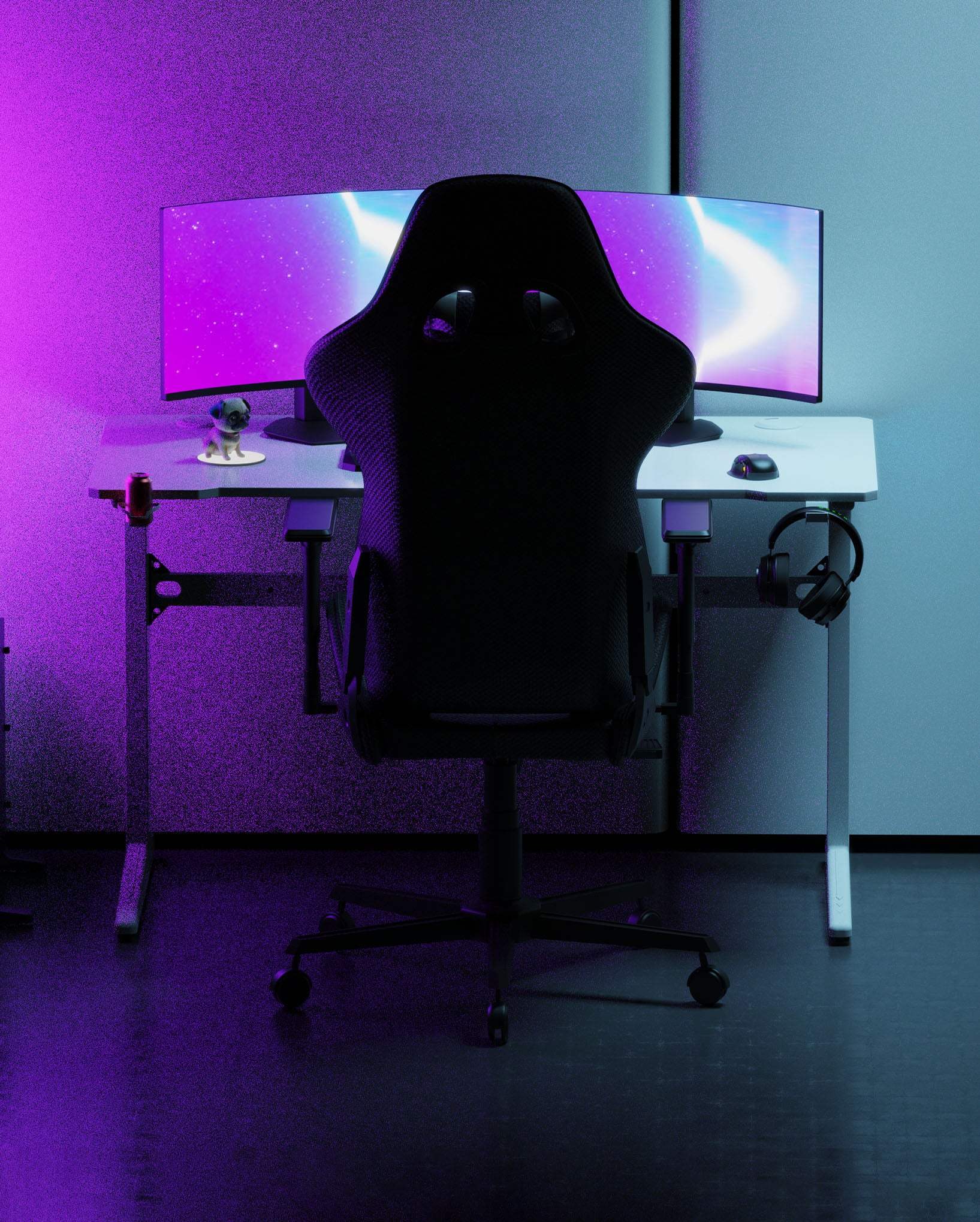 Core 120 Gaming Desk | LEDs, Headphone & Drink Mounts (Carbon Fibre White, 120cm) Gaming Desk - Gaming