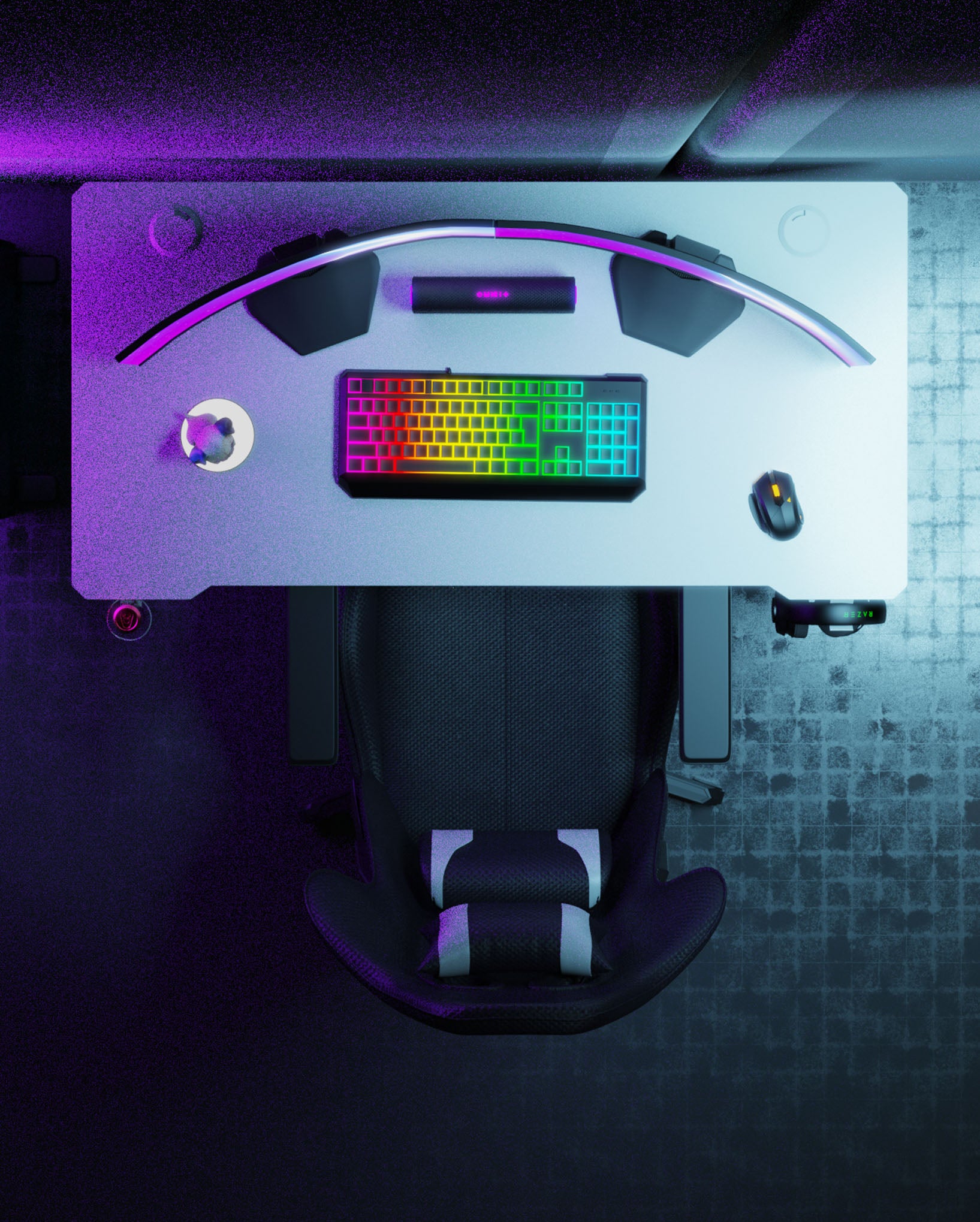 Core 120 Gaming Desk | LEDs, Headphone & Drink Mounts (Carbon Fibre White, 120cm) Gaming Desk - Gaming