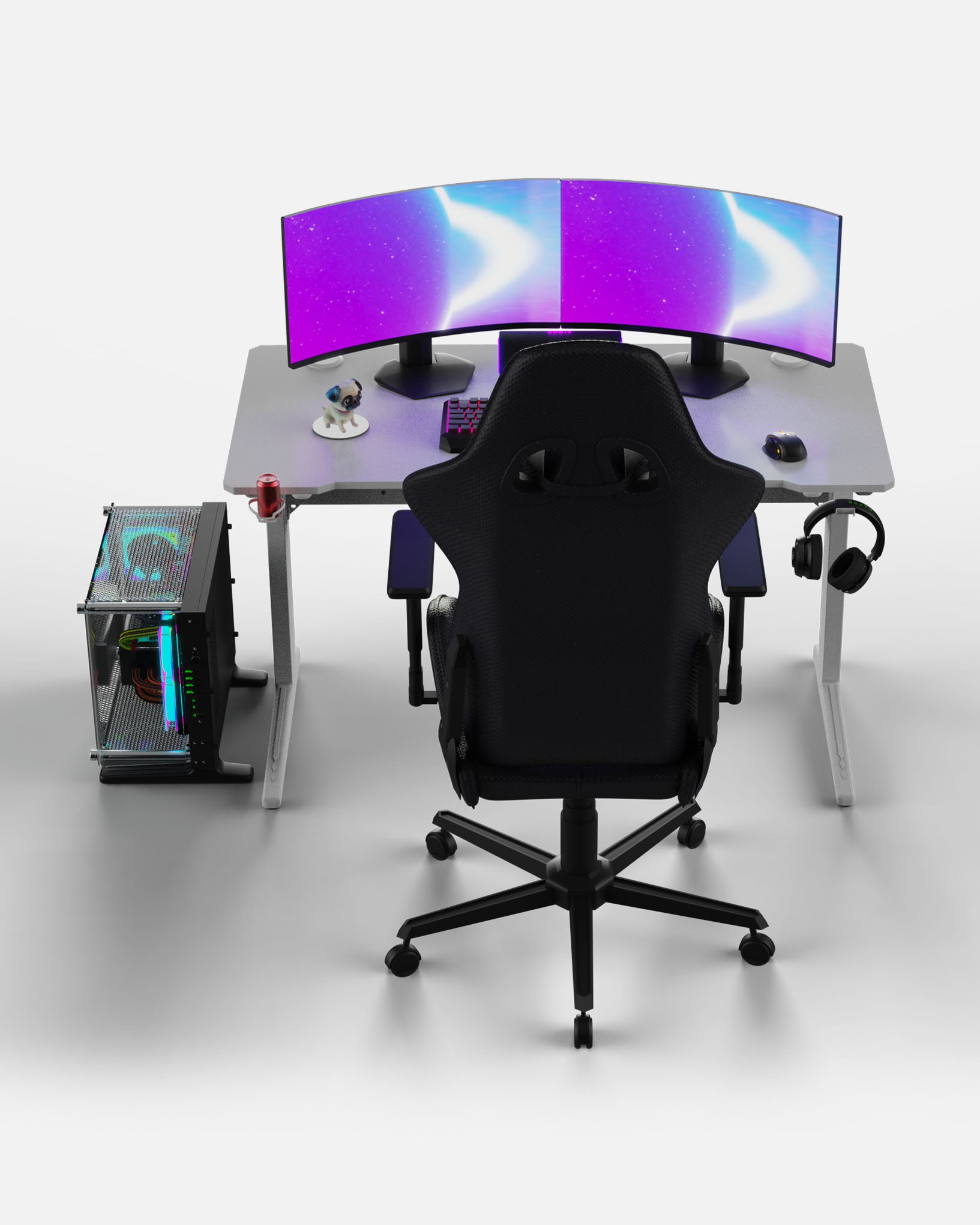 Core 120 Gaming Desk | LEDs, Headphone & Drink Mounts (Carbon Fibre White, 120cm) Gaming Desk - Gaming