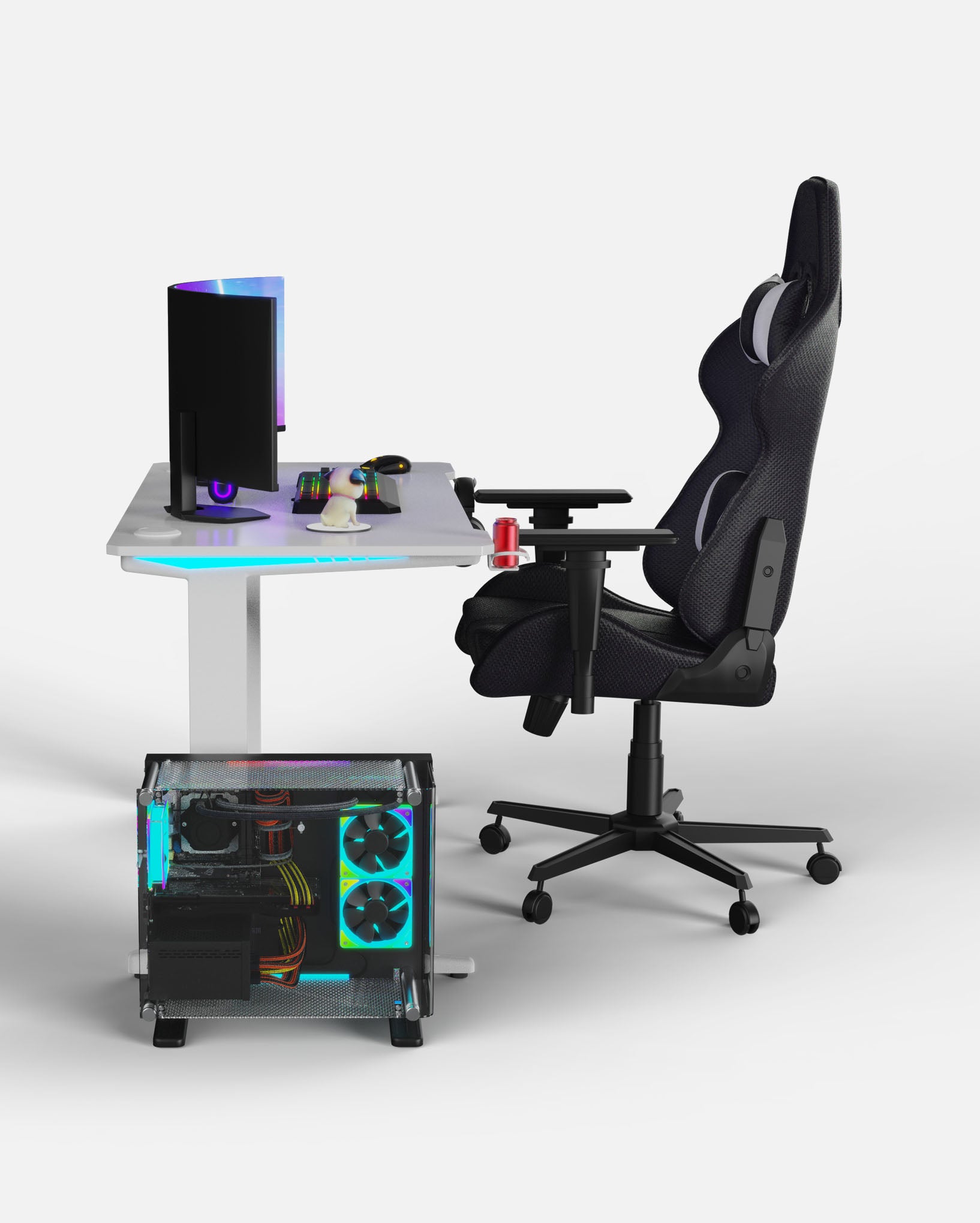 Core 120 Gaming Desk | LEDs, Headphone & Drink Mounts (Carbon Fibre White, 120cm) Gaming Desk - Gaming