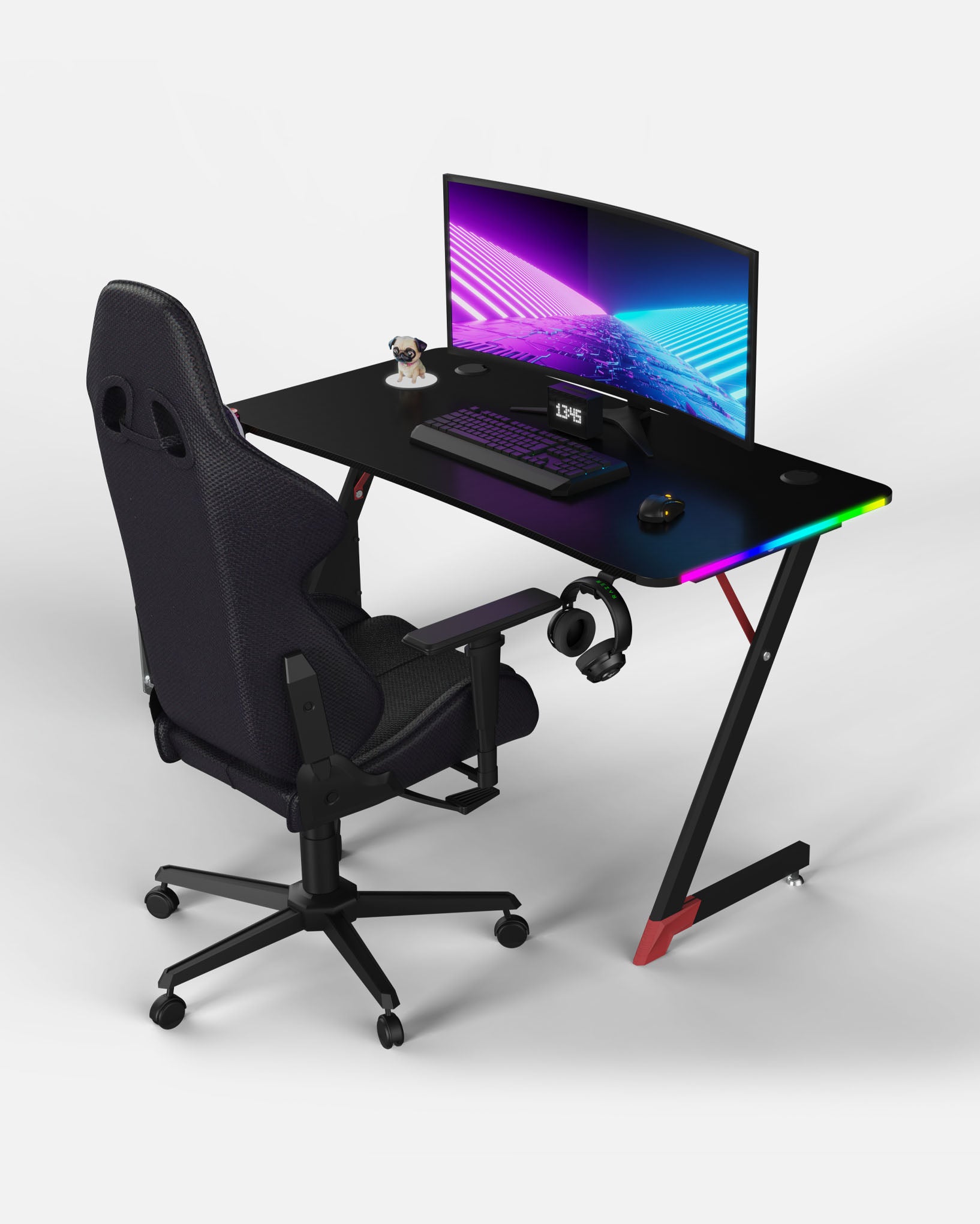 Essentials 120 Gaming Desk | LEDs, Headphone & Drink Mounts (Carbon Fibre Black, 120cm) - Outlet Outlet Products - Marcel Olsen