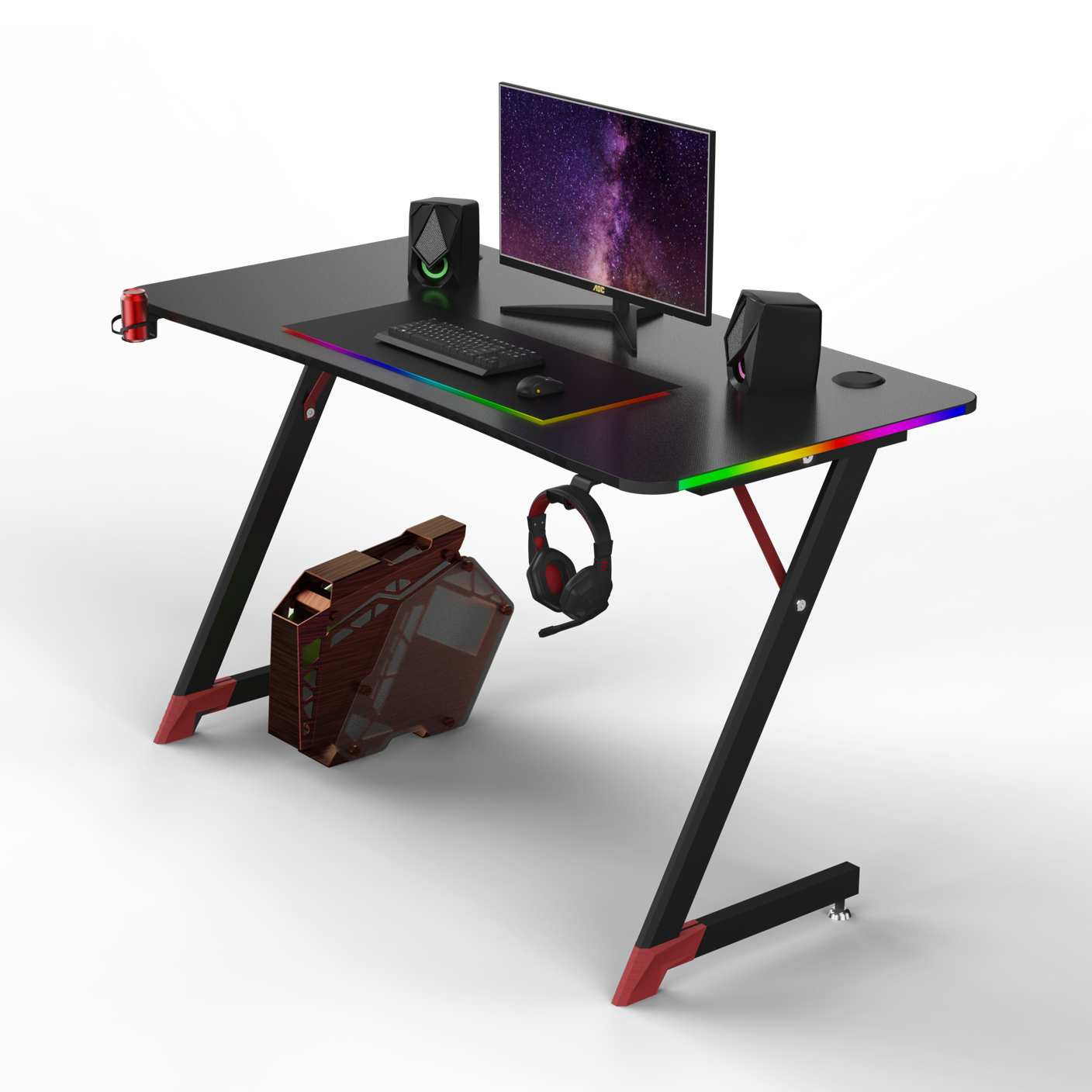 Essentials 120 Gaming Desk | LEDs, Headphone & Drink Mounts (Carbon Fibre Black, 120cm) Gaming Desk - Jacob Bek Gaming