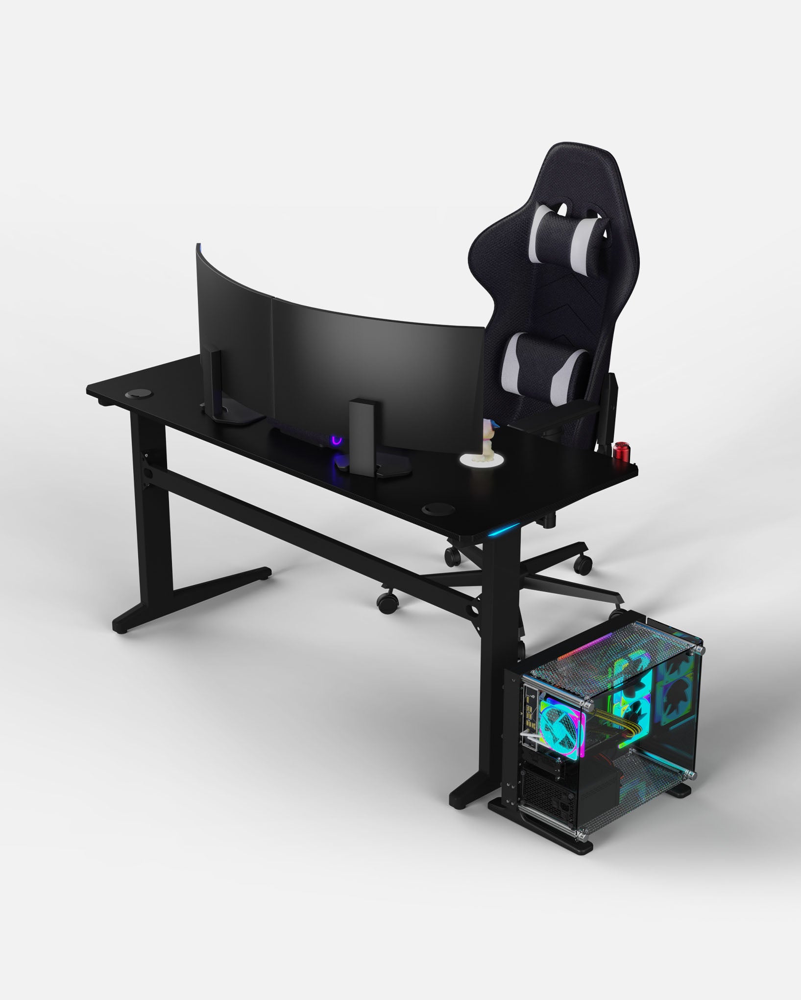 Core 140 Gaming Desk | LEDs, Headphone & Drink Mounts (Carbon Fibre Black, 140cm) Gaming Desk - Gaming