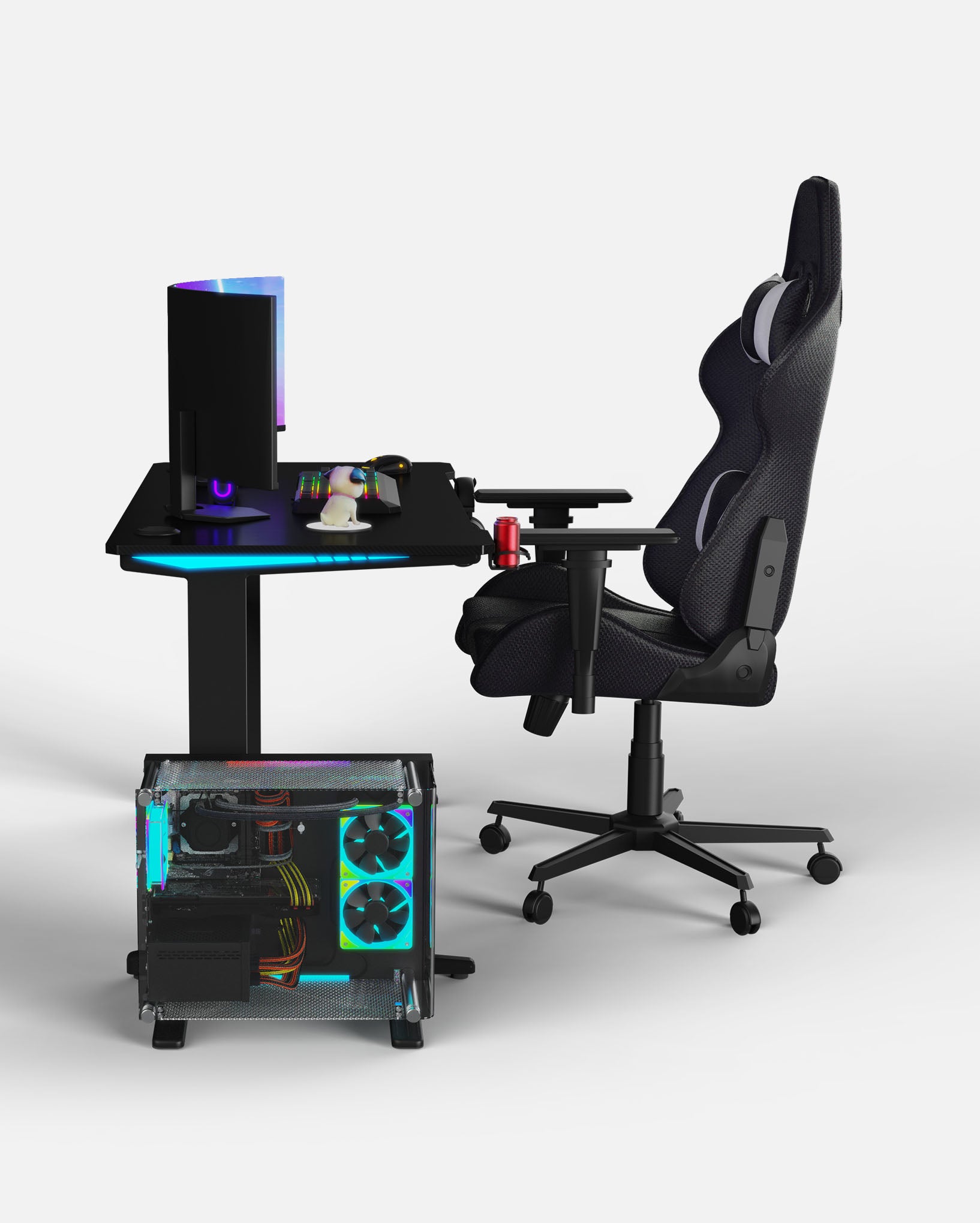 Core 140 Gaming Desk | LEDs, Headphone & Drink Mounts (Carbon Fibre Black, 140cm) Gaming Desk - Gaming