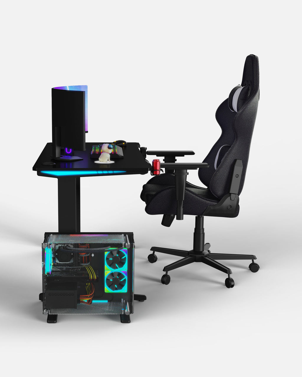 Core 140 Gaming Desk | LEDs, Headphone & Drink Mounts (Carbon Fibre Black, 140cm) - Outlet Gaming Desk - Marcel Olsen
