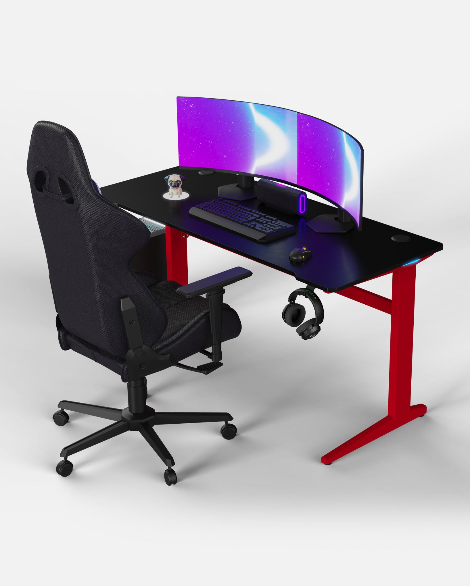 Core 140 Gaming Desk | LEDs, Headphone & Drink Mounts (Carbon Fibre Red, 140cm) Gaming Desk - Gaming