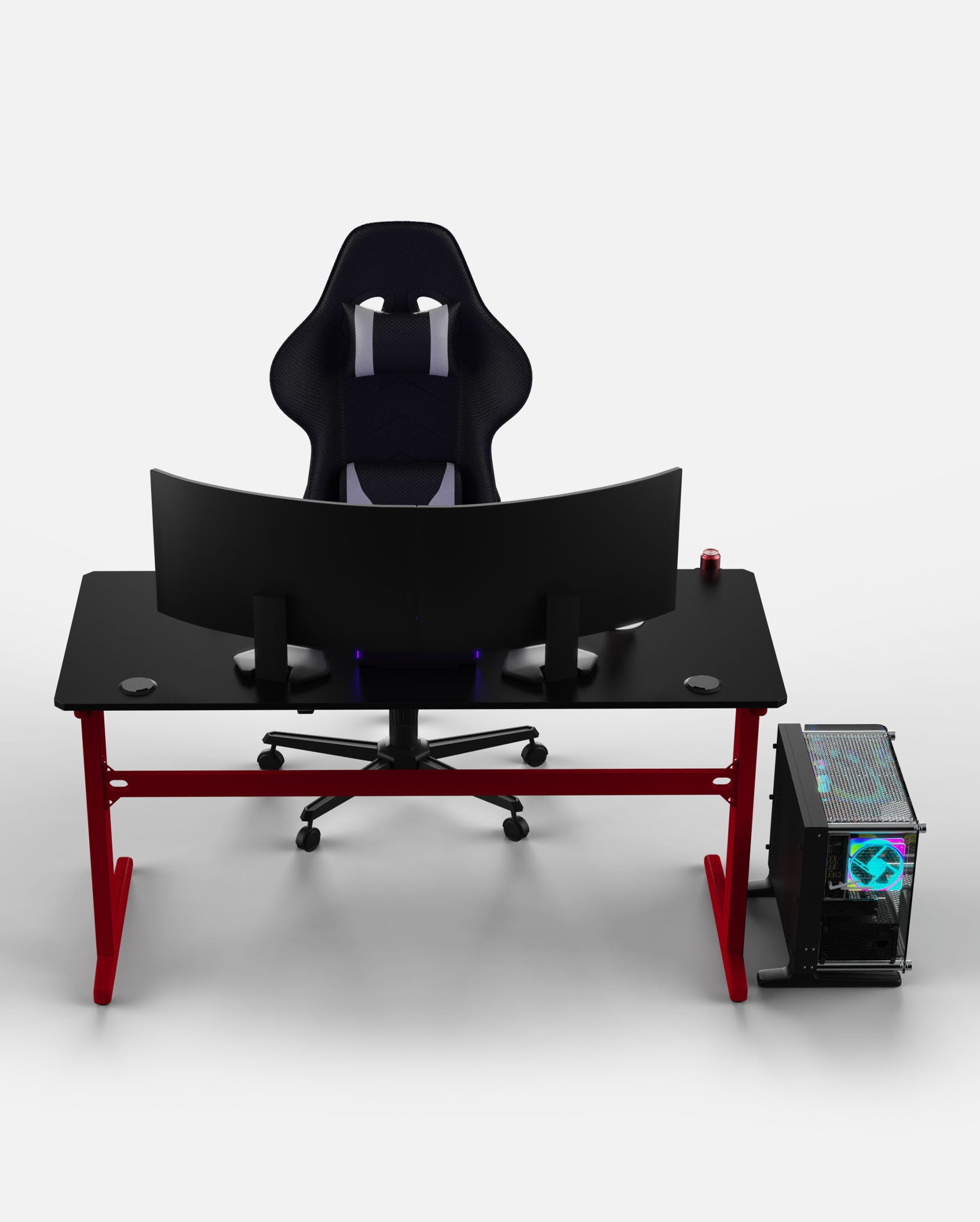 Core 140 Gaming Desk | LEDs, Headphone & Drink Mounts (Carbon Fibre Red, 140cm) Gaming Desk - Gaming
