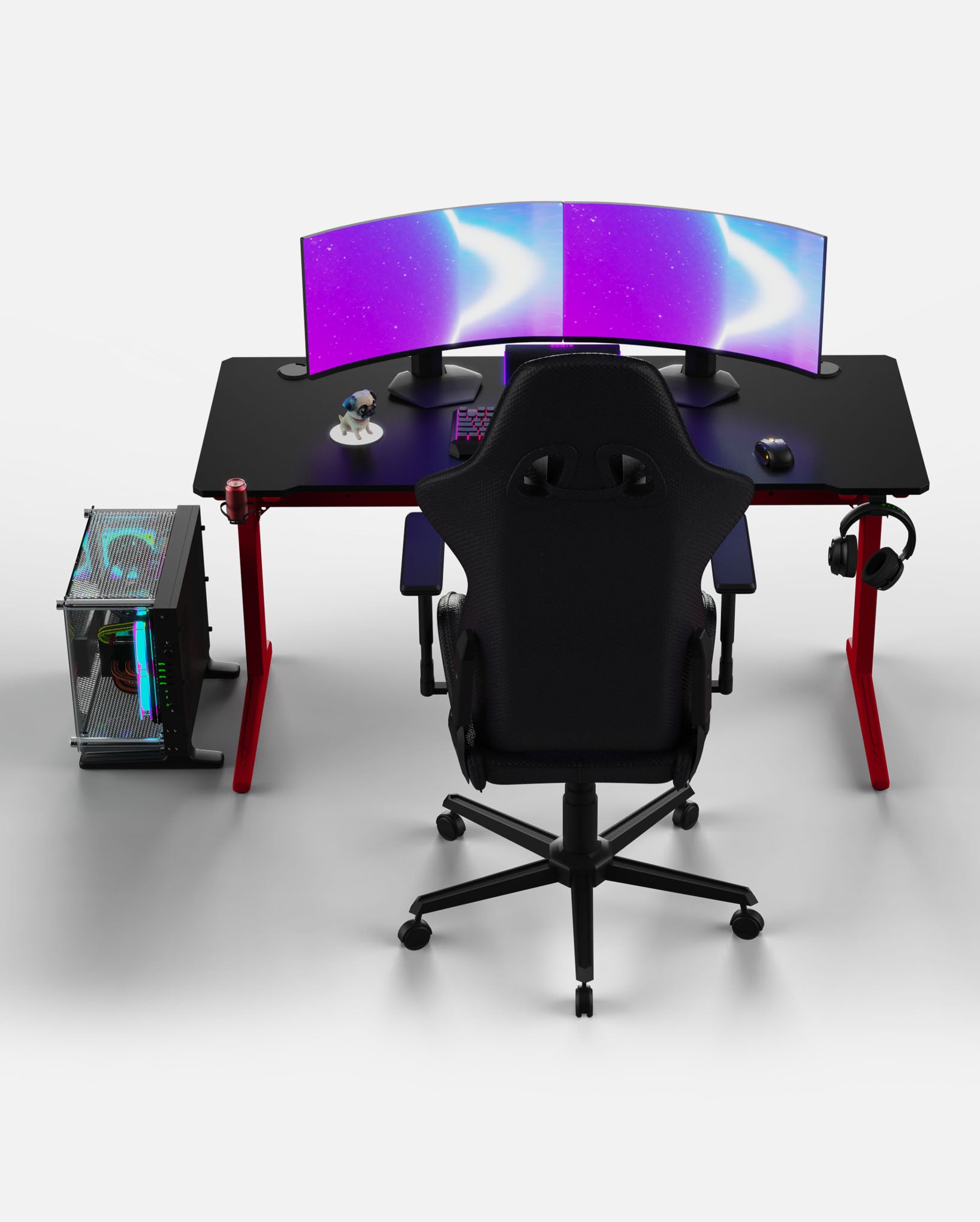 Core 140 Gaming Desk | LEDs, Headphone & Drink Mounts (Carbon Fibre Red, 140cm) Gaming Desk - Gaming