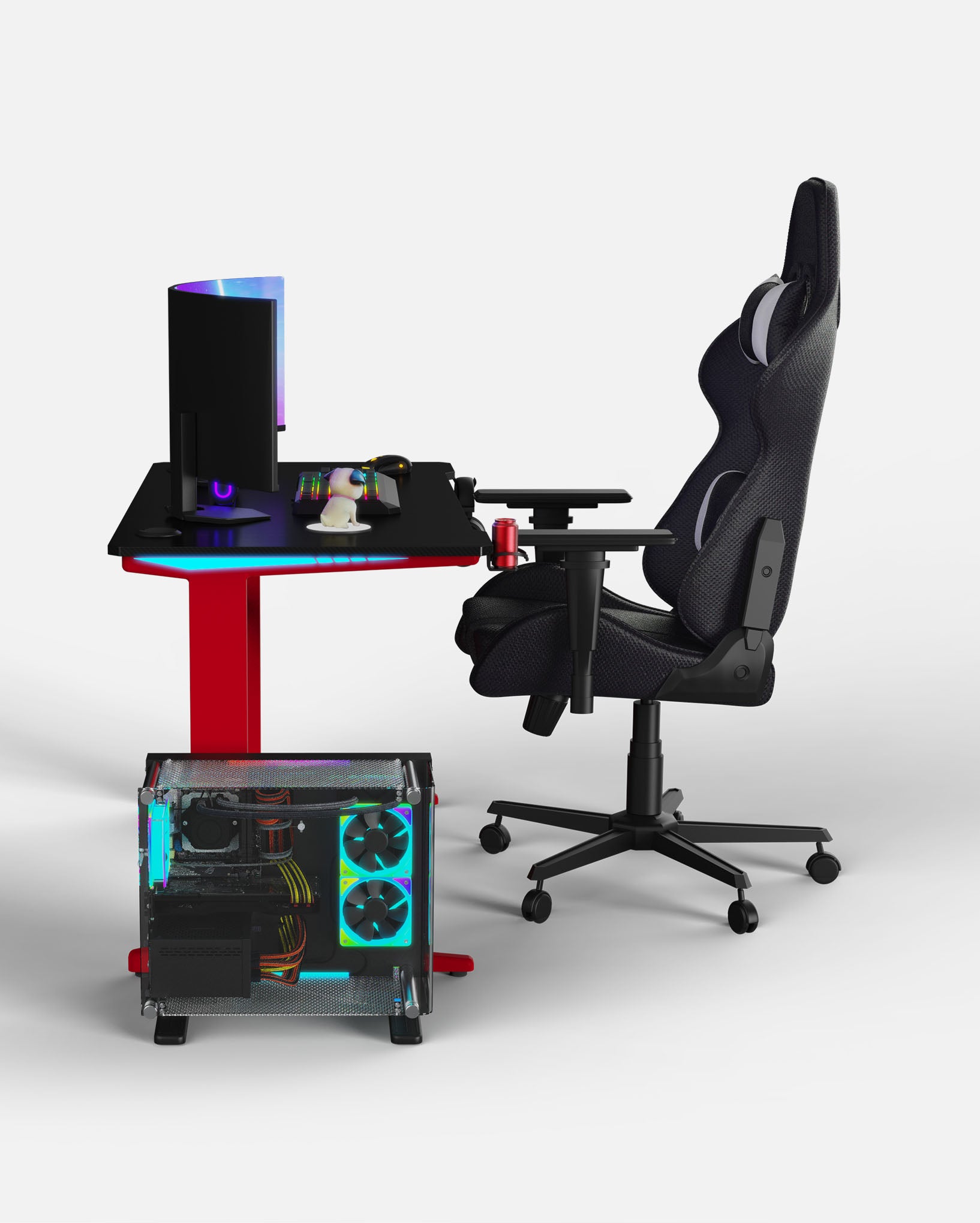 Core 140 Gaming Desk | LEDs, Headphone & Drink Mounts (Carbon Fibre Red, 140cm) Gaming Desk - Gaming