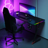 Essentials 140 Gaming Desk | LEDs, Headphone & Drink Mounts (Carbon Fibre Black, 140cm) Gaming Desk - Gaming