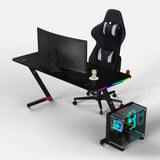 Essentials 140 Gaming Desk | LEDs, Headphone & Drink Mounts (Carbon Fibre Black, 140cm) Gaming Desk - Gaming