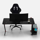 Essentials 140 Gaming Desk | LEDs, Headphone & Drink Mounts (Carbon Fibre Black, 140cm) Gaming Desk - Gaming