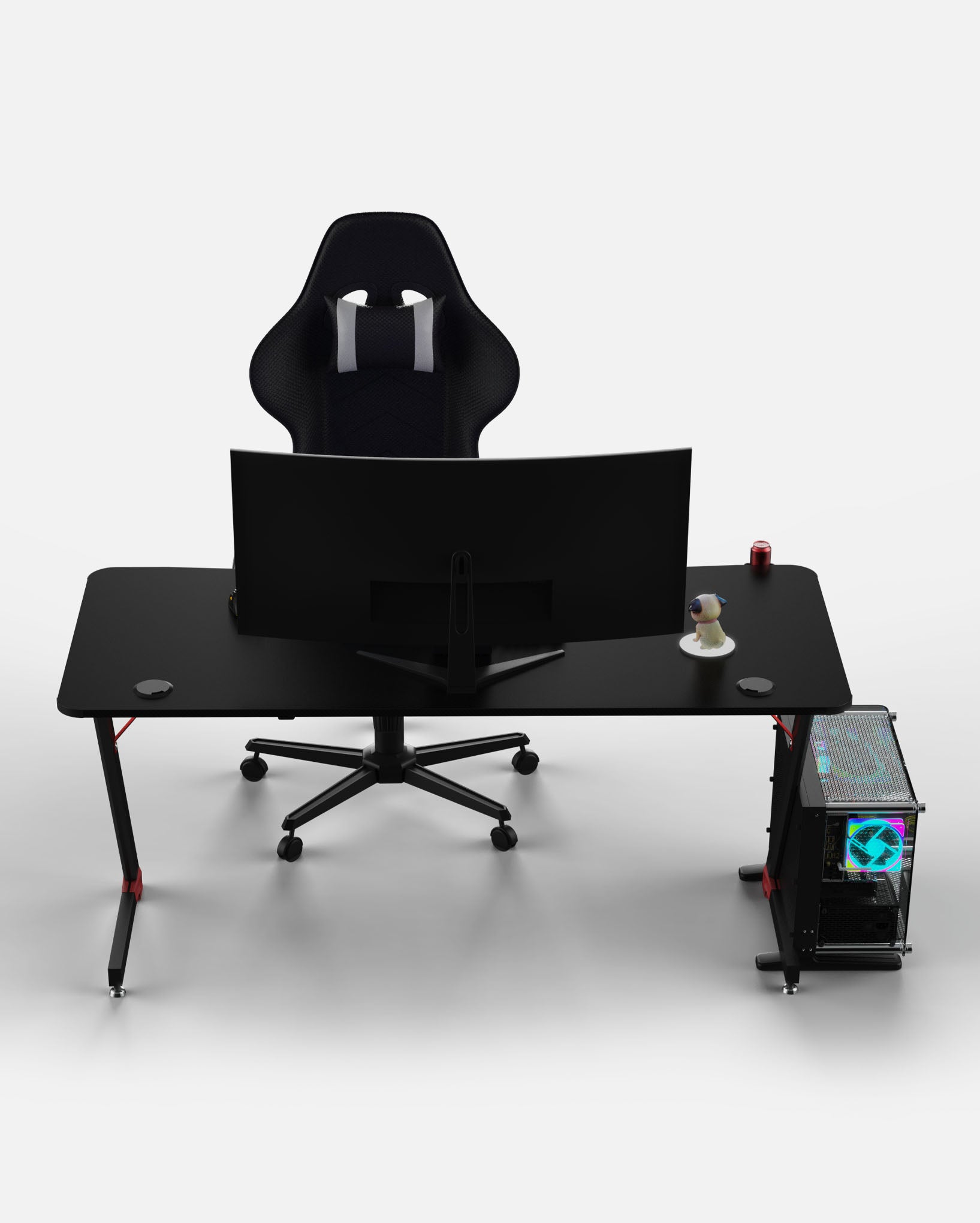 Essentials 140 Gaming Desk | LEDs, Headphone & Drink Mounts (Carbon Fibre Black, 140cm) Gaming Desk - Gaming