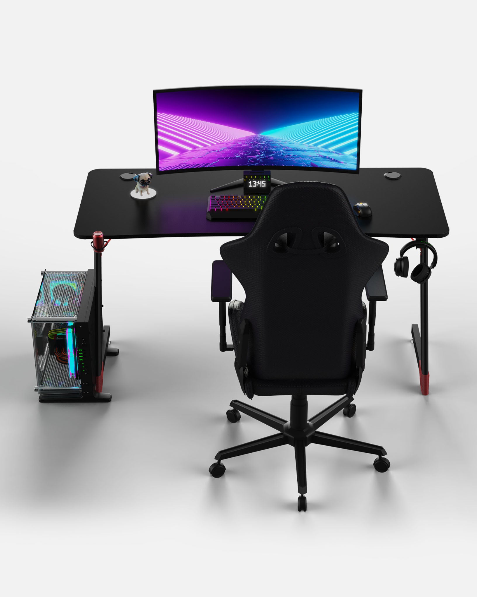 Essentials 140 Gaming Desk | LEDs, Headphone & Drink Mounts (Carbon Fibre Black, 140cm) Gaming Desk - Gaming