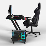 Essentials 140 Gaming Desk | LEDs, Headphone & Drink Mounts (Carbon Fibre Black, 140cm) Gaming Desk - Gaming
