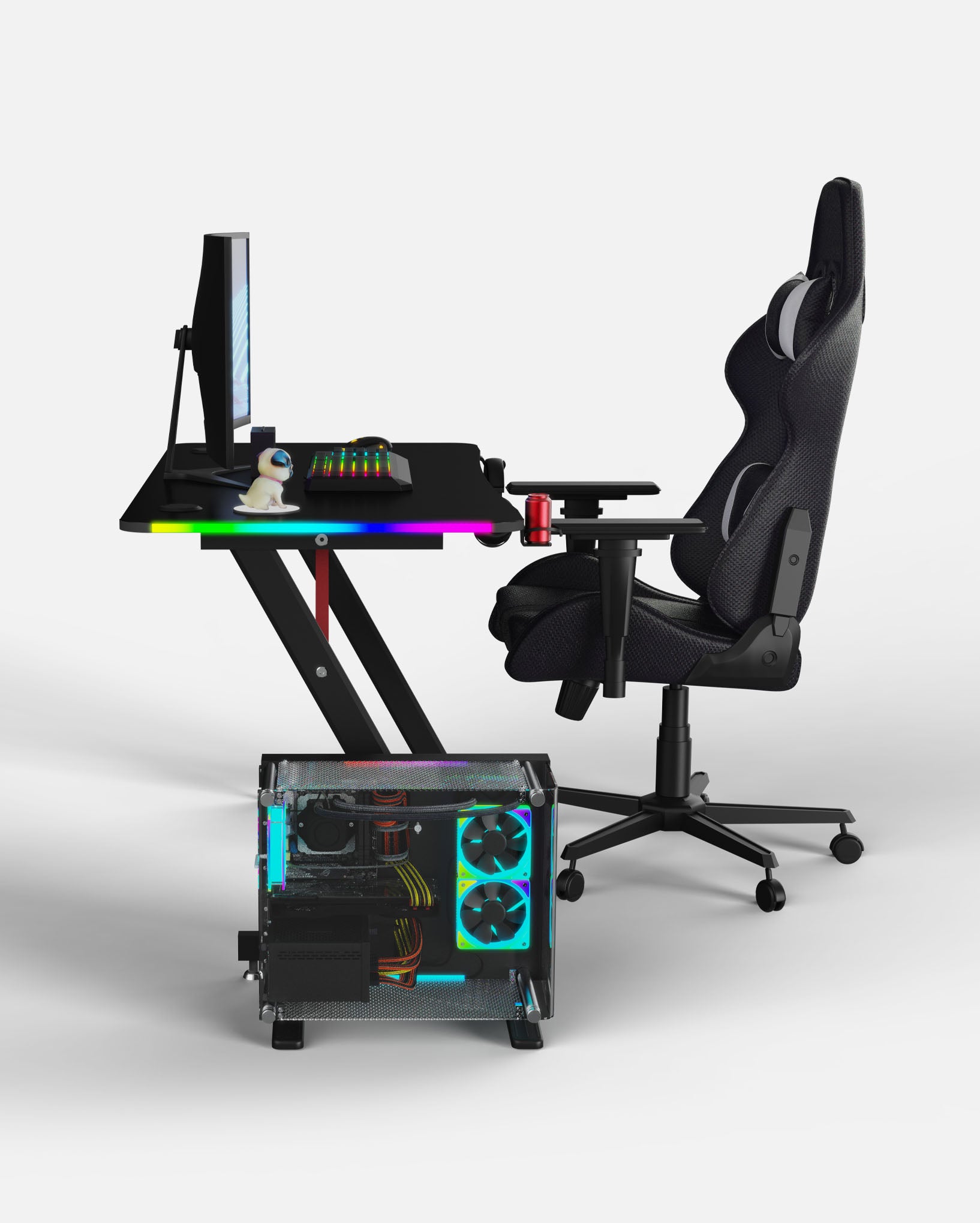 Essentials 140 Gaming Desk | LEDs, Headphone & Drink Mounts (Carbon Fibre Black, 140cm) Gaming Desk - Gaming