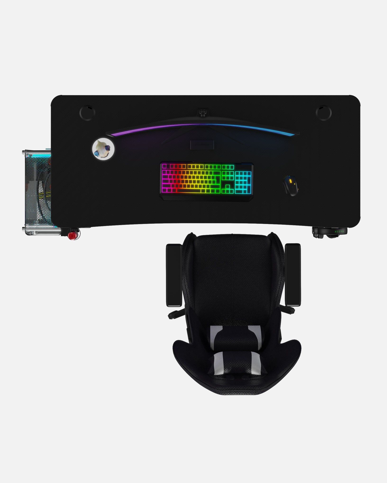 Essentials 140 Gaming Desk | LEDs, Headphone & Drink Mounts (Carbon Fibre Black, 140cm) Gaming Desk - Gaming