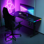 Pro 140 Gaming Desk Corner | LEDs, Headphone & Drink Mounts (Carbon Fibre Black, 140cm) Gaming Desk - Gaming