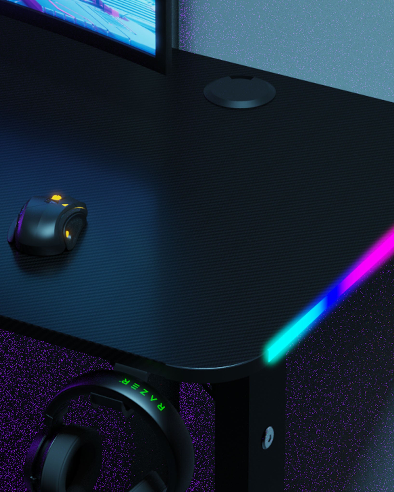 Pro 140 Gaming Desk Corner | LEDs, Headphone & Drink Mounts (Carbon Fibre Black, 140cm) Gaming Desk - Gaming