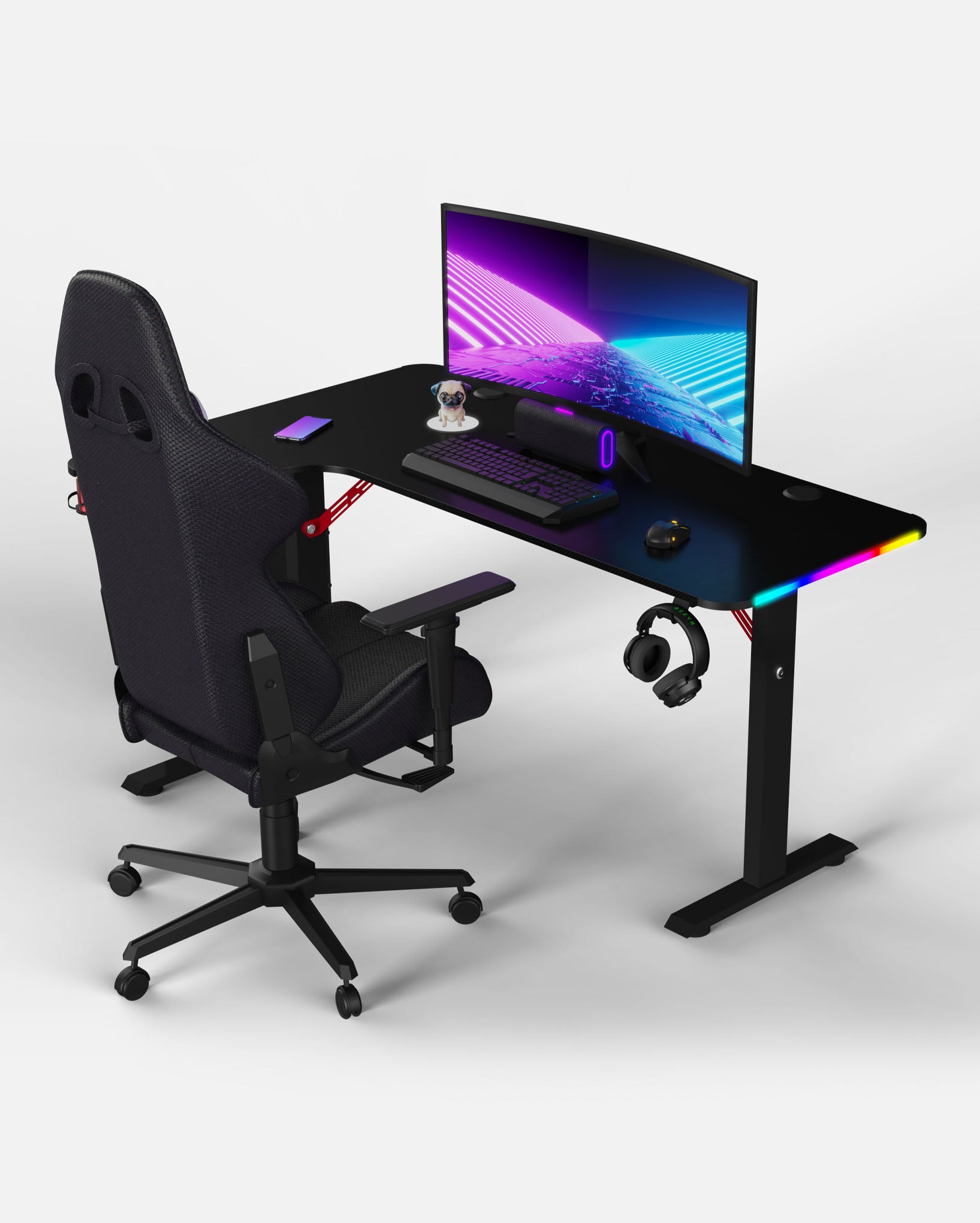 Pro 140 Gaming Desk Corner | LEDs, Headphone & Drink Mounts (Carbon Fibre Black, 140cm) - Outlet Gaming Desk - Marcel Olsen