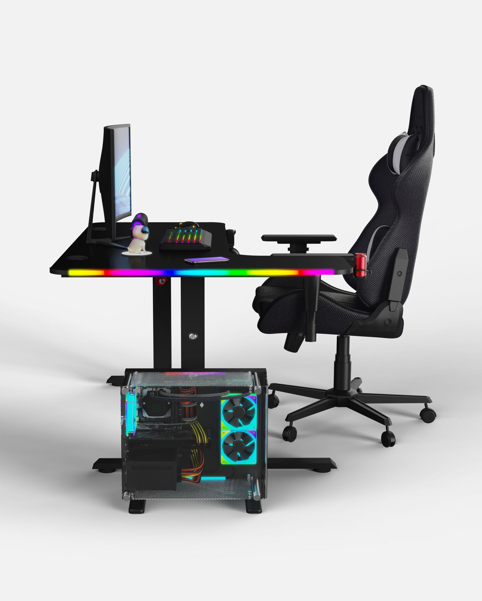 Pro 140 Gaming Desk Corner | LEDs, Headphone & Drink Mounts (Carbon Fibre Black, 140cm) - Outlet Gaming Desk - Marcel Olsen
