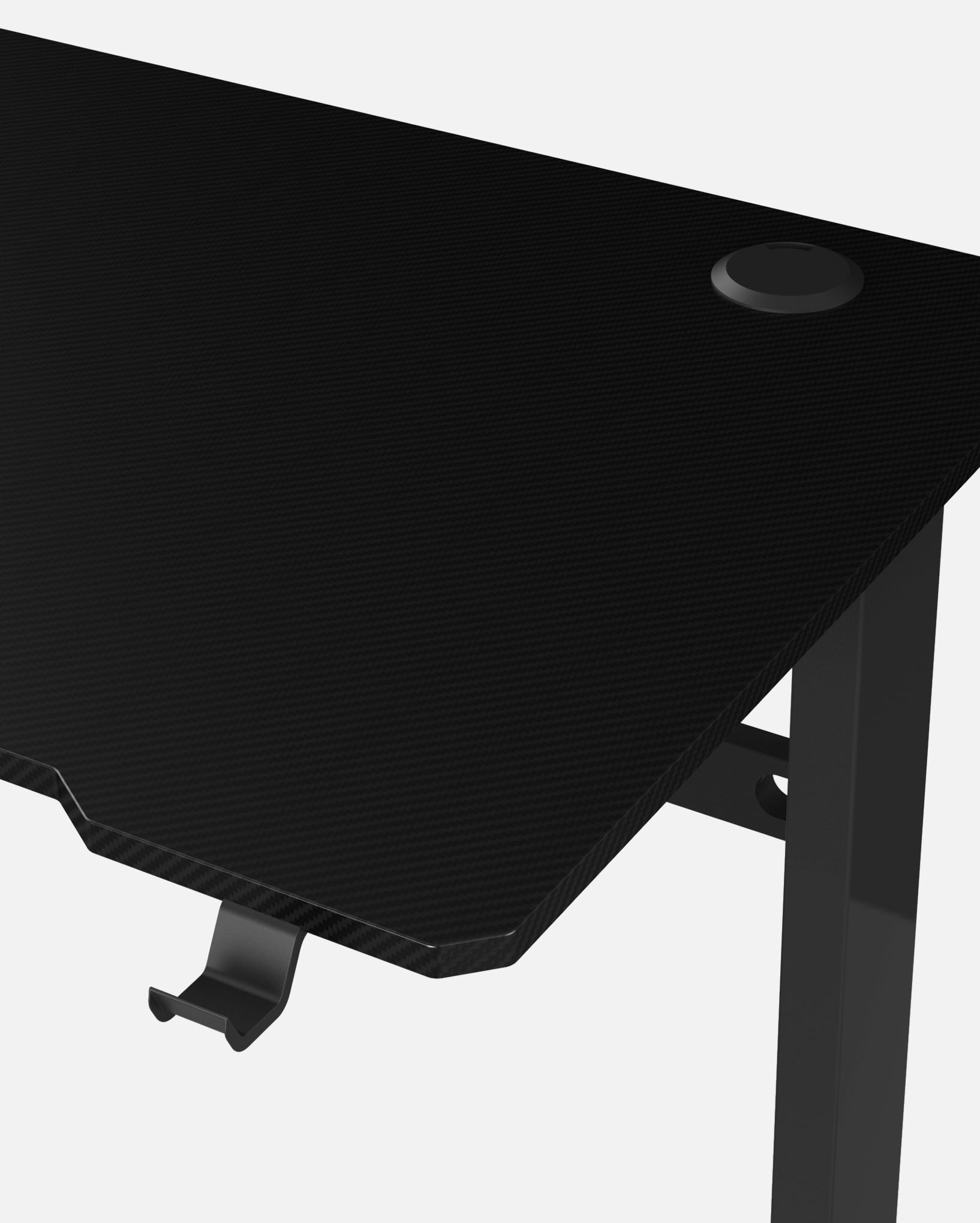 Core 140 Gaming Desk | LEDs, Headphone & Drink Mounts (Carbon Fibre Black, 140cm) Gaming Desk - Gaming