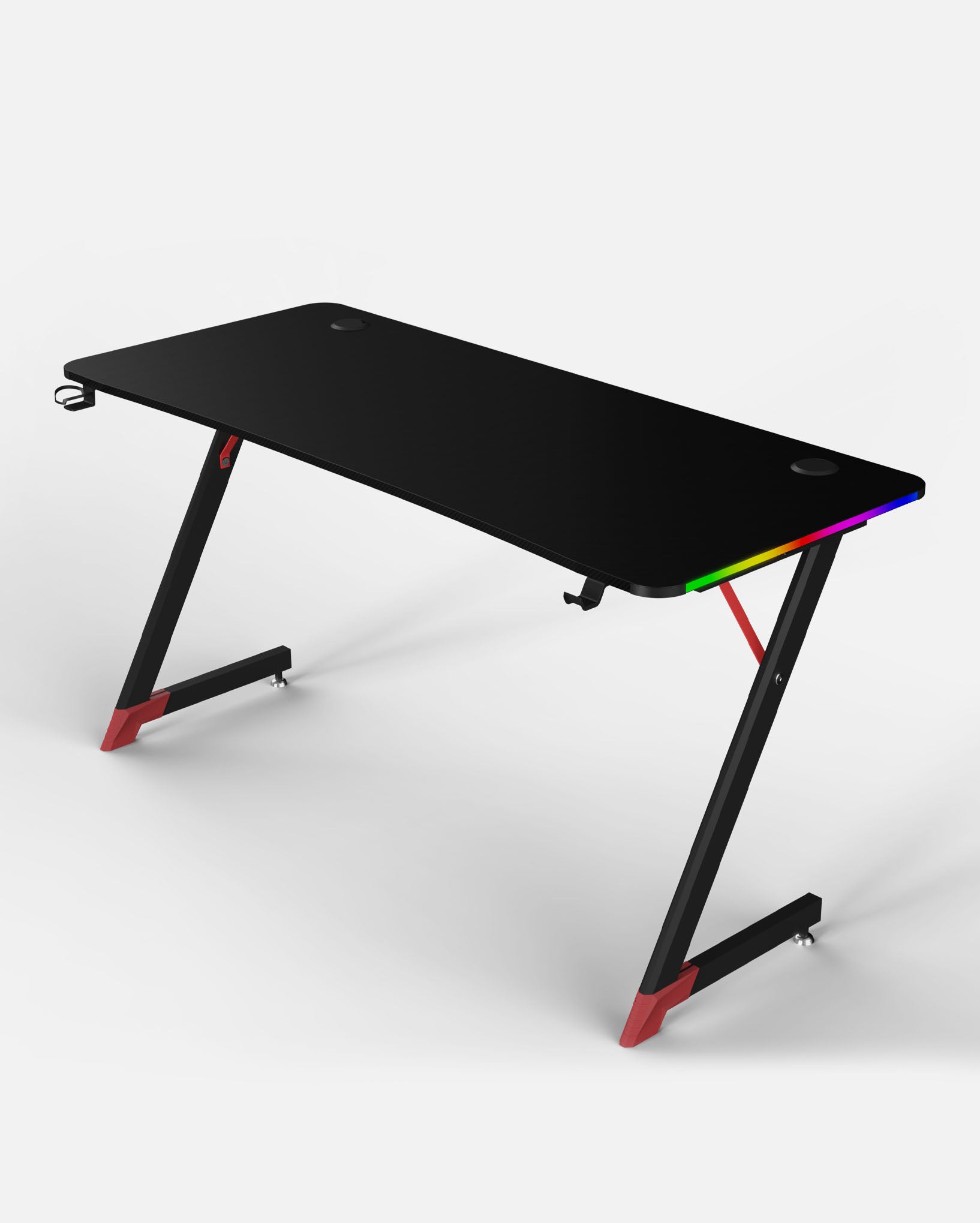 Essentials 140 Gaming Desk | LEDs, Headphone & Drink Mounts (Carbon Fibre Black, 140cm) Gaming Desk - Gaming