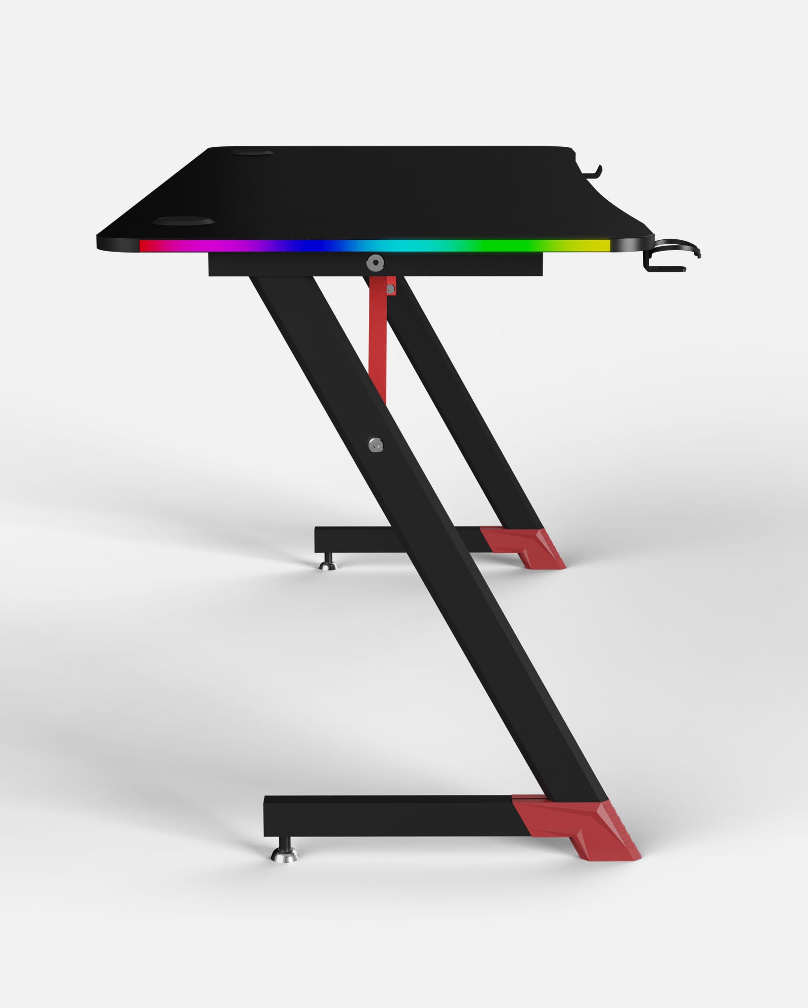 Essentials 140 Gaming Desk | LEDs, Headphone & Drink Mounts (Carbon Fibre Black, 140cm) Gaming Desk - Gaming