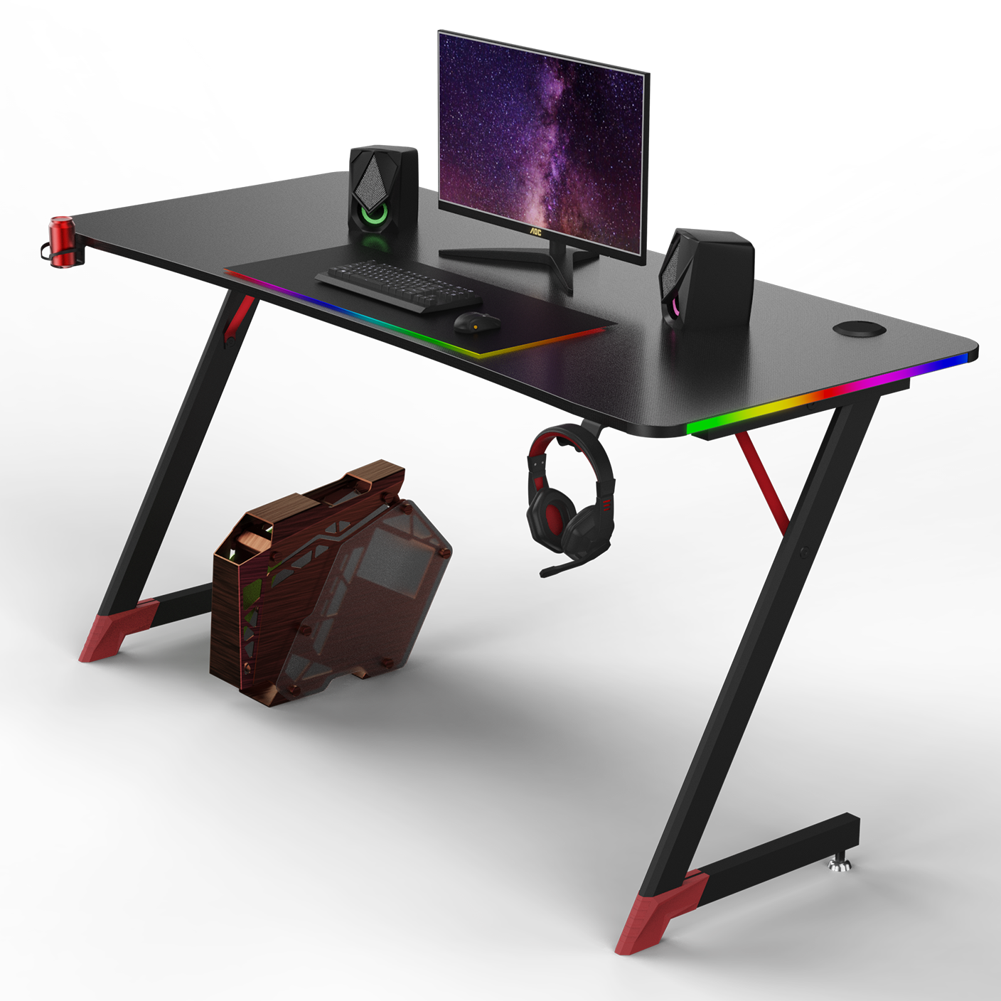 Essentials 140 Gaming Desk | LEDs, Headphone & Drink Mounts (Carbon Fibre Black, 120cm) Gaming Desk - Jacob Bek Gaming