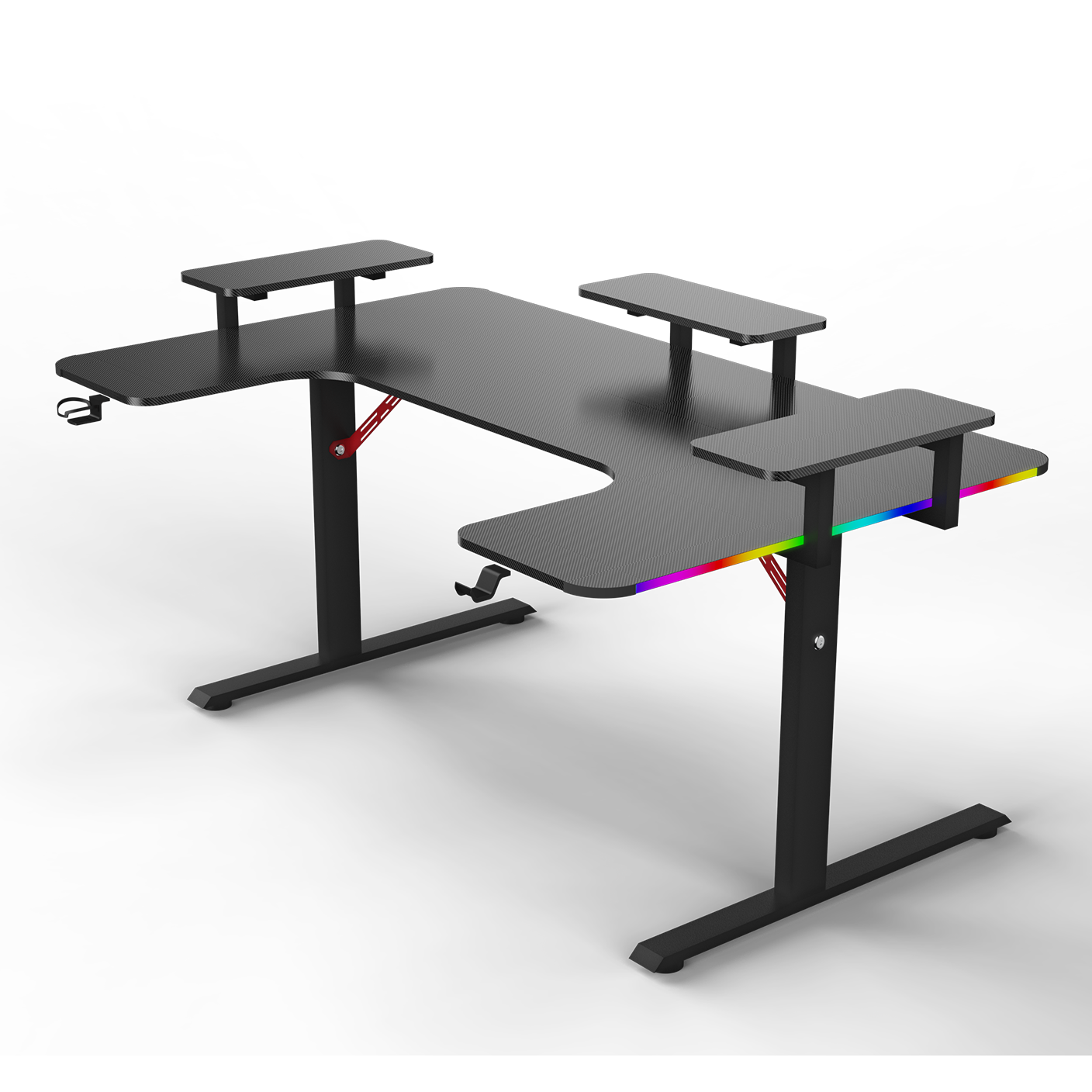Pro Gaming Desk 160 | LEDs, Headphone & Drink Mounts (Carbon Fibre Black, 180cm) Gaming Desk - Jacob Bek Gaming