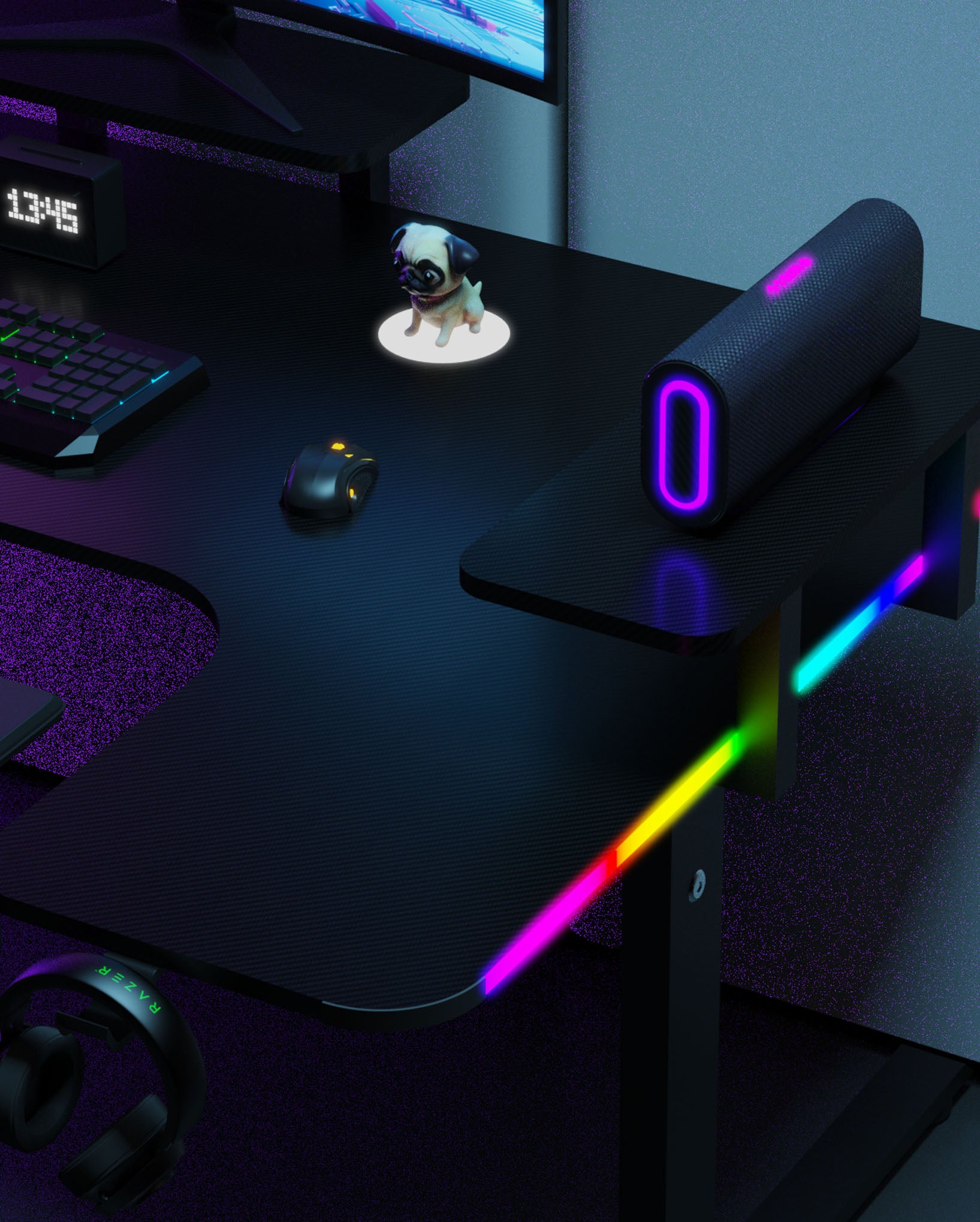 Pro 160 Gaming Desk | LEDs, Headphone & Drink Mounts (Carbon Fibre Black, 160cm) Gaming Desk - Gaming