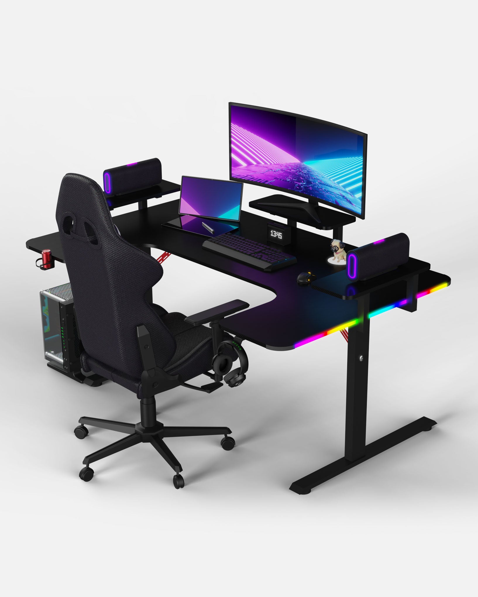 Pro 160 Gaming Desk | LEDs, Headphone & Drink Mounts (Carbon Fibre Black, 160cm) - Outlet Gaming Desk - Marcel Olsen