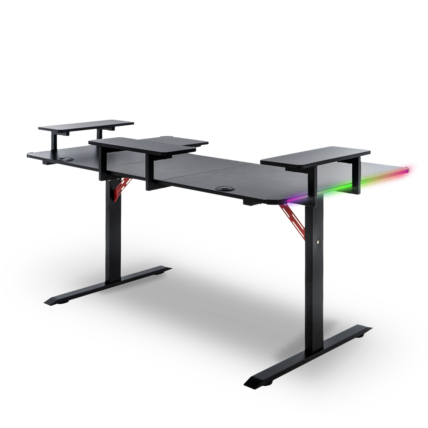Pro Gaming Desk 160 | LEDs, Headphone & Drink Mounts (Carbon Fibre Black, 180cm) Gaming Desk - Jacob Bek Gaming