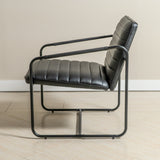 Berria Armchair Metal & Vegan Leather (Ebony Black) – Modern Industrial Ribbed Lounge Chair - Marcel Olsen