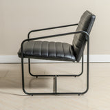 Berria Armchair Metal & Vegan Leather (Ebony Black) – Modern Industrial Ribbed Lounge Chair - Marcel Olsen