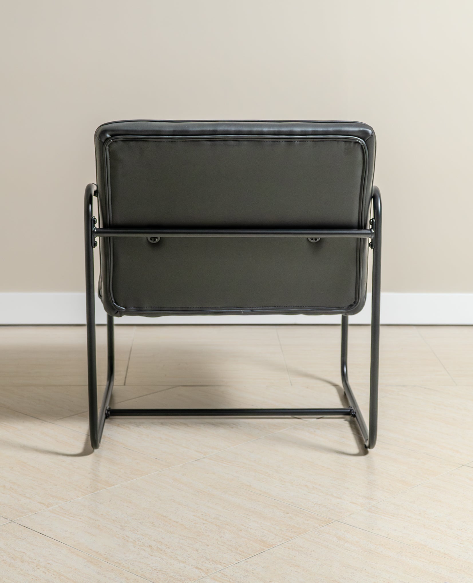 Berria Armchair Metal & Vegan Leather (Ebony Black) – Modern Industrial Ribbed Lounge Chair - Marcel Olsen
