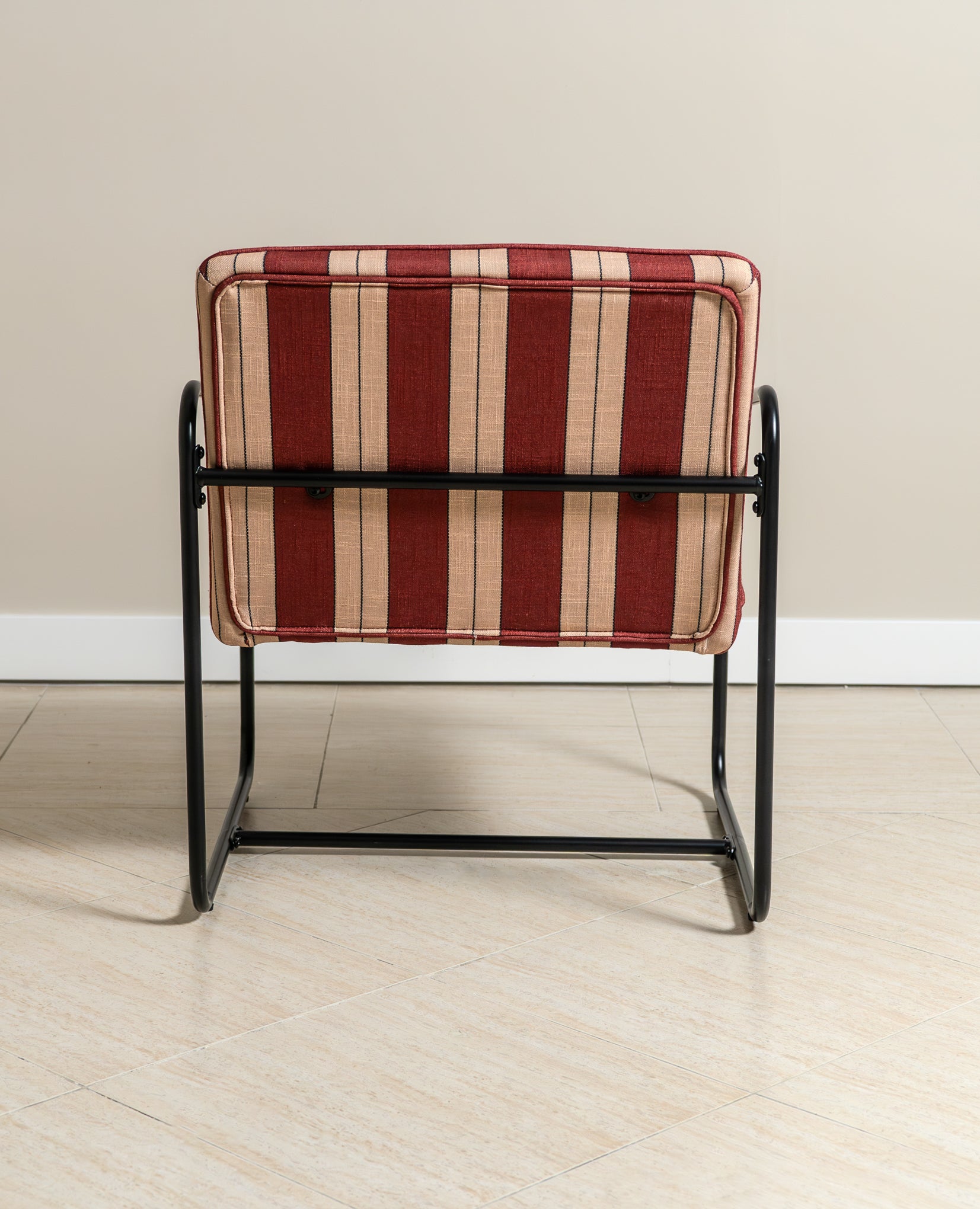 Berria Armchair Metal & Striped Fabric (Crimson Sand) – Modern Boho Summer Lounge Chair - Marcel Olsen