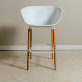 Casco Modern Bar Stool Armchair (Arctic White) – Scandinavian Style Shell Stool with Wooden Legs & Armrests (68cm) - Marcel Olsen