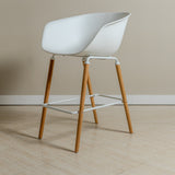 Casco Modern Bar Stool Armchair (Arctic White) – Scandinavian Style Shell Stool with Wooden Legs & Armrests (68cm) - Marcel Olsen