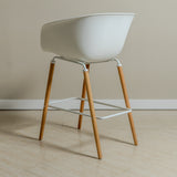 Casco Modern Bar Stool Armchair (Arctic White) – Scandinavian Style Shell Stool with Wooden Legs & Armrests (68cm) - Marcel Olsen