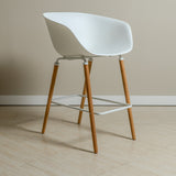 Casco Modern Bar Stool Armchair (Arctic White) – Scandinavian Style Shell Stool with Wooden Legs & Armrests (68cm) - Marcel Olsen