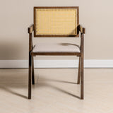 Chiva Rattan & Wood Dining Chair (Chestnut) – Rustic Boho Upholstered Chair with Armrests - (4 Units) (Outlet) - Marcel Olsen